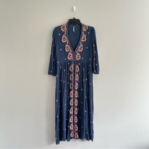 Free People Embroidered Fable Midi Dress Size Medium